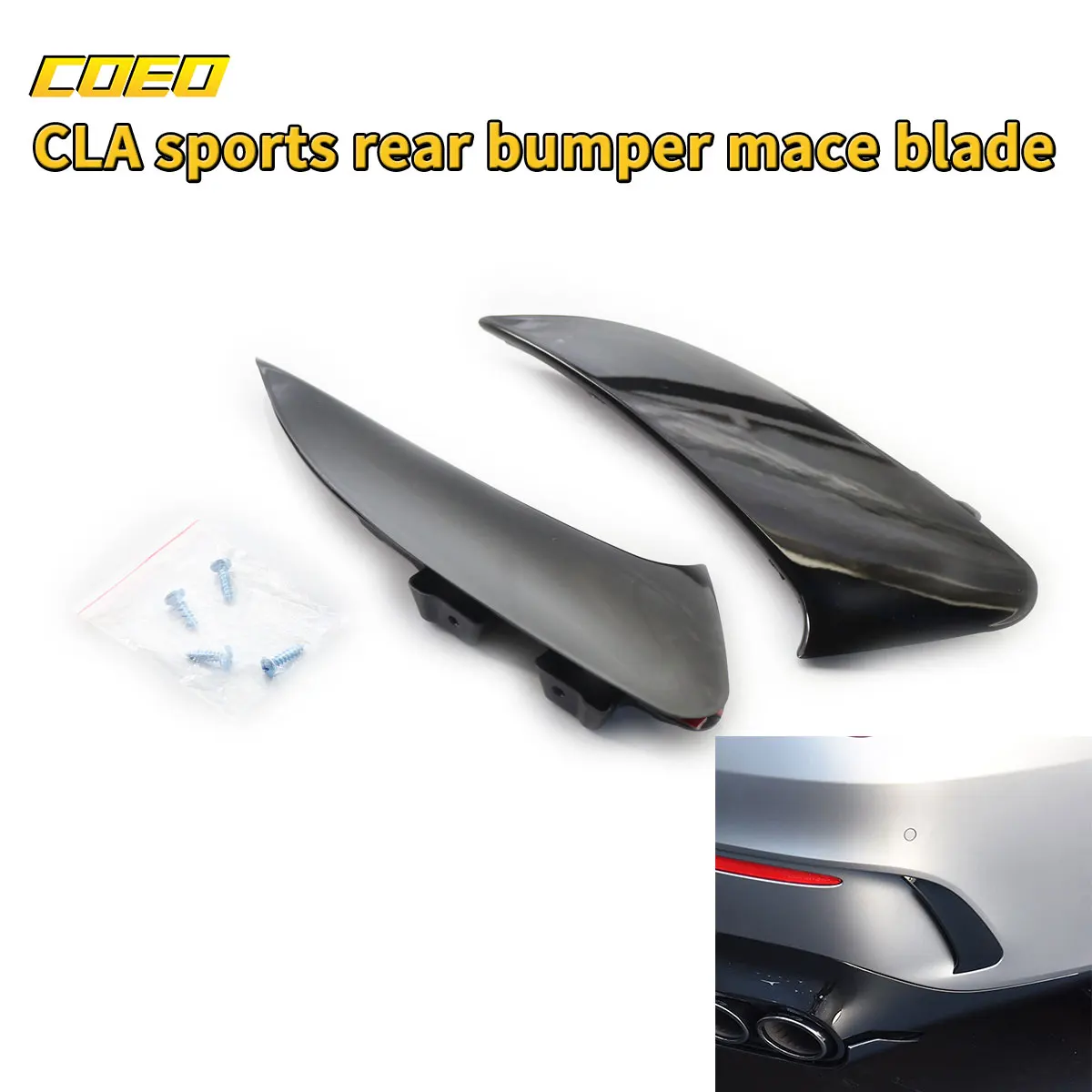 

1 Pair Car Rear Bumper Lip Splitter Deflector For Mercedes-Benz CLA Sport Carbon Pattern / Gloss Black Rear Bar Wolf Tooth Blade