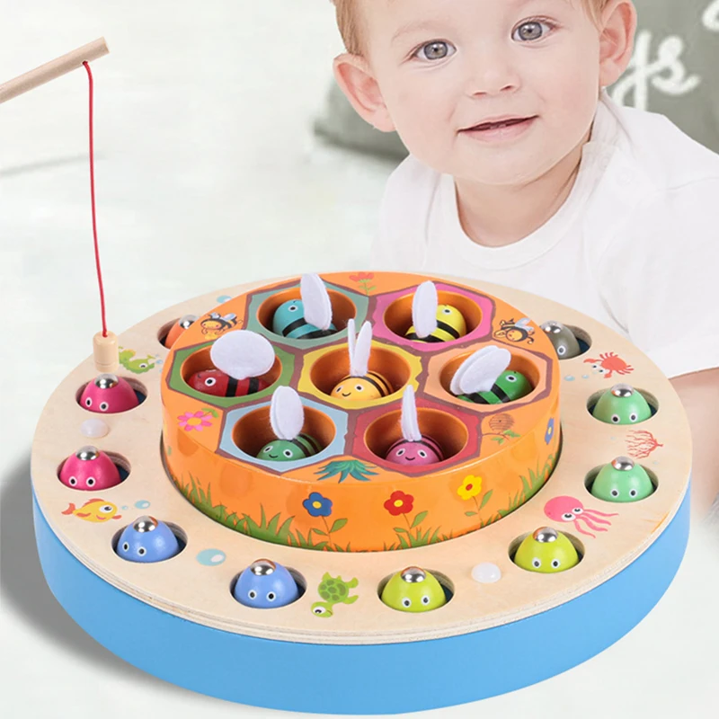 

Montessori Fishing Toys Double Layer Cake Wooden Magnetic Math Toys Color Cognition Busy Board Digital Pairing Games Kids Toy