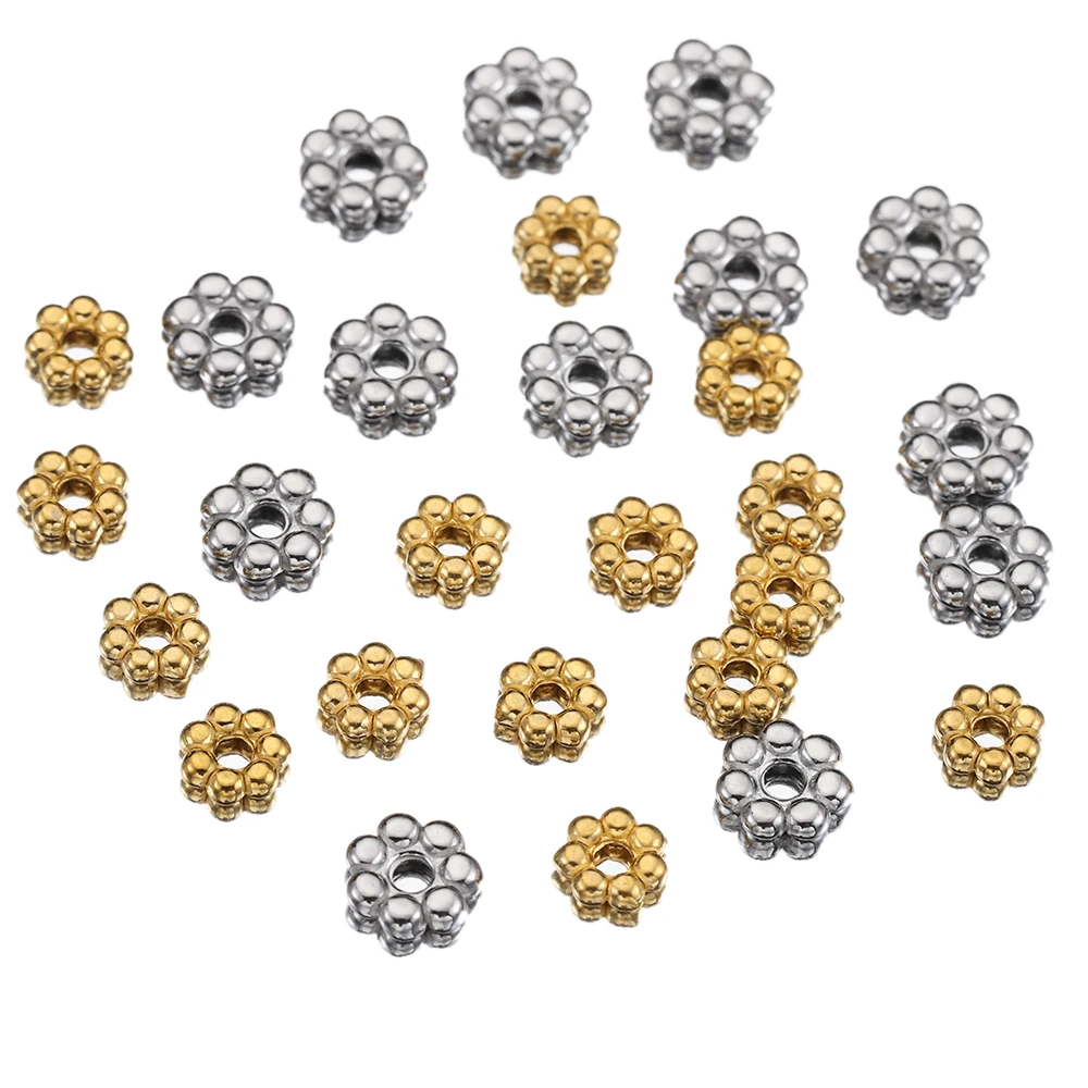 

50pcs Stainless Steel Daisy Flower Spacer Beads Charms Pendants for Bracelet Necklace Jewelry Making DIY Accessories Wholesale