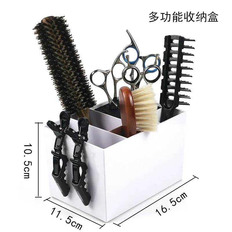 Хранение инструментов для парикмахеров в новом ящике: подставка для ножниц, держатель для розеток, дисплейный стенд для парикмахерской и стойка для инструментов.