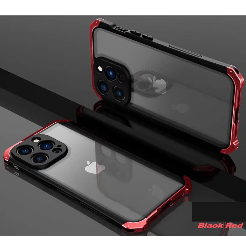 Shockproof Armor Clear Metal Case For iPhone 13 Pro MAX 14 Plus Bumper Transparent Tempered Glass Camera Protector Phone Cover