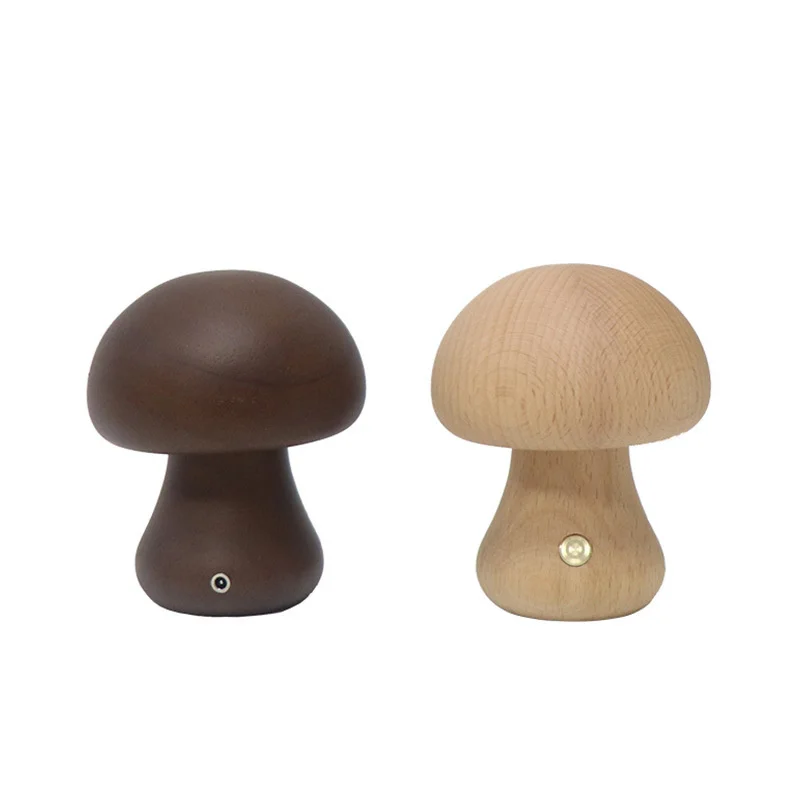 INS LED Night Light With Touch Switch Wooden Cute Mushroom Bedside Table Lamp For Bedroom Childrens Room Sleeping Night Lamps images - 6