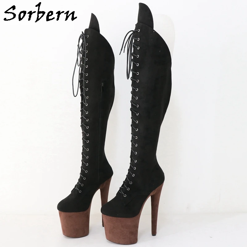 

Sorbern 20Cm High Heel Boots Women Over The Knee Lace Up In Front Pole Dance Stripper Heels Custom Brown Platform 15Cm 17Cm 23Cm