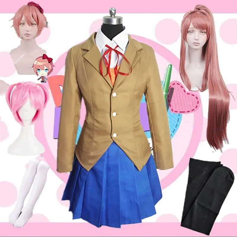 Doki Literature Club Monika Sayori Юрий Нацуки Косплей Костюм Школьная форма Девушка Игра Q