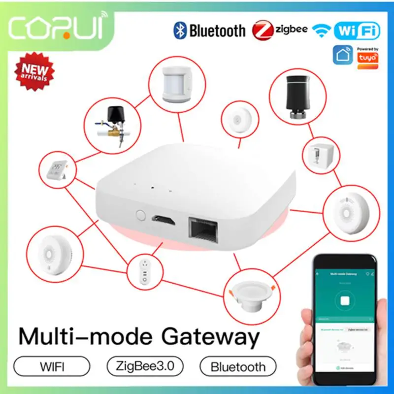 

CORUI Tuya умный проводной многорежимный шлюз ZigBee WiFi Bluetooth сетчатый концентратор приложение Smart Life дистанционное управление Alexa Google Home