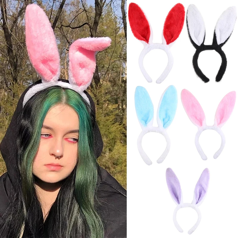 

Симпатичные хлопковые повязки для волос с ушками кролика для женщин и девушек, плюшевые уши кролика, аксессуары для волос в стиле аниме на П...