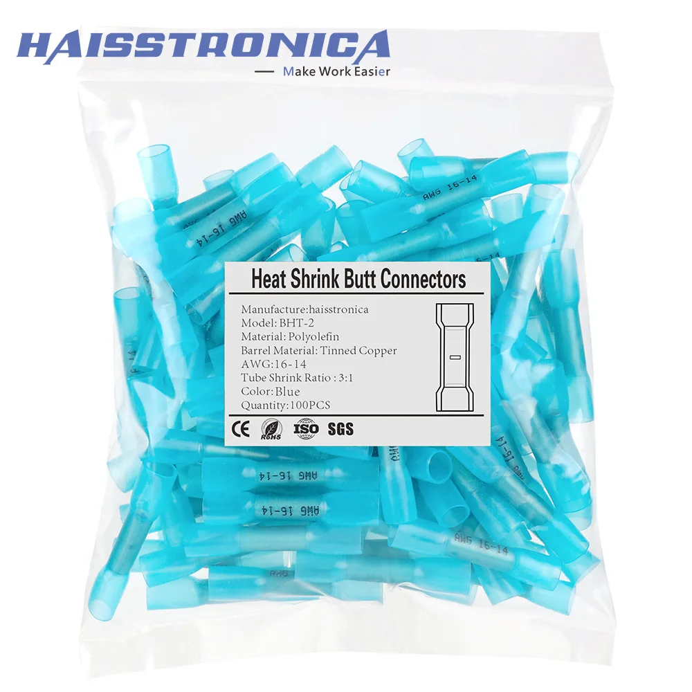 

haisstronica 50PCS Heat Shrink Butt Connectors,Marine Grade Waterproof Wire Connectors Kit,Tinned Copper Insulated Connectors