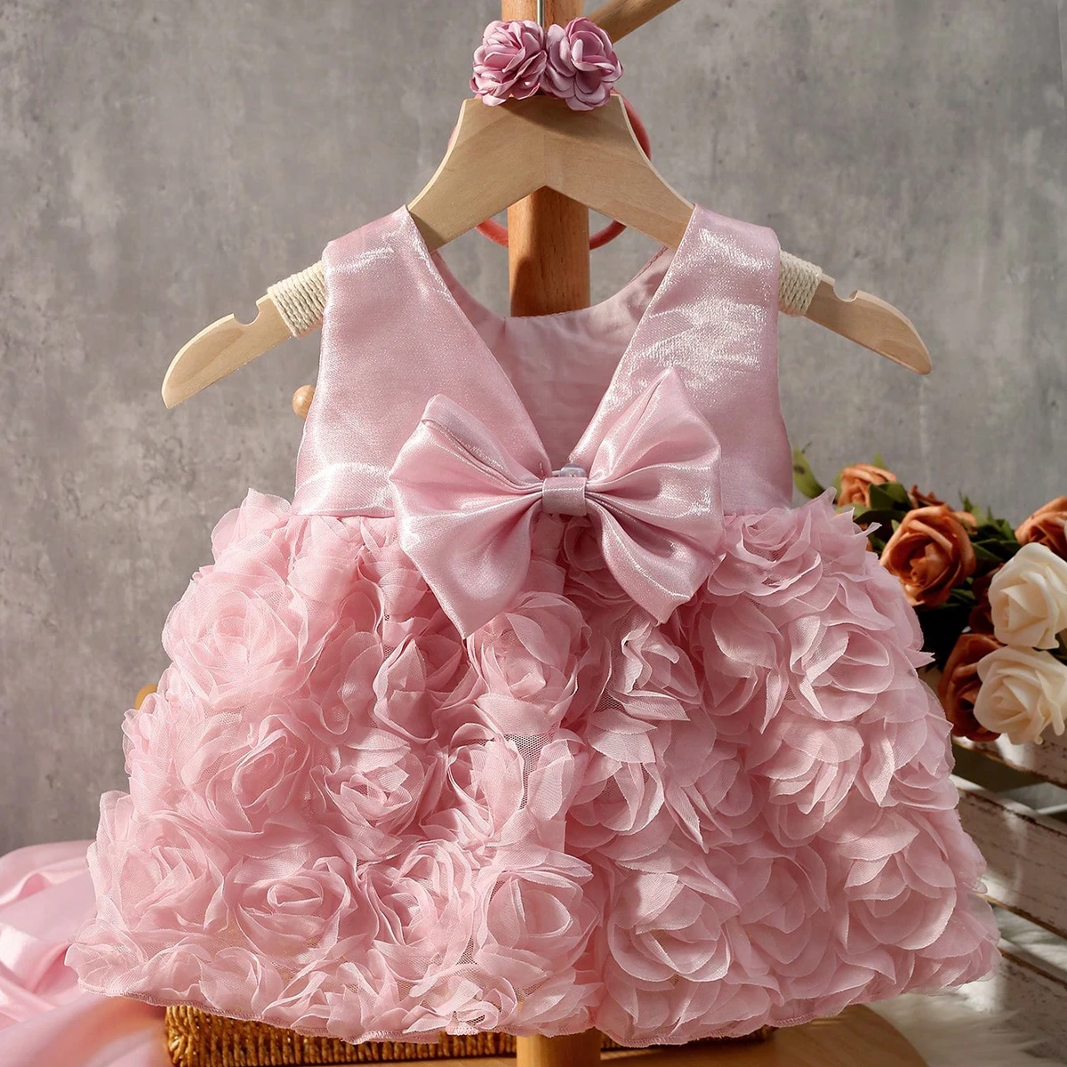 Ylsteed Двухсекционное Платье С Цветочным Принтом пыльная Роза И Большим Бантом Для