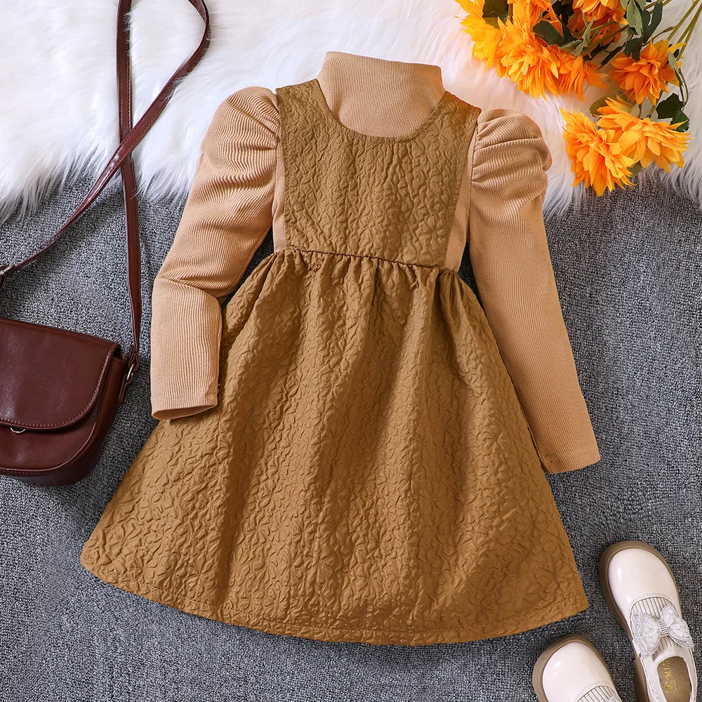 

2023 New Girls Dress Long Sleeve Turtleneck T-shirt Brown Dress Cute Designer Girls Princess Dress Vestido 8-12T