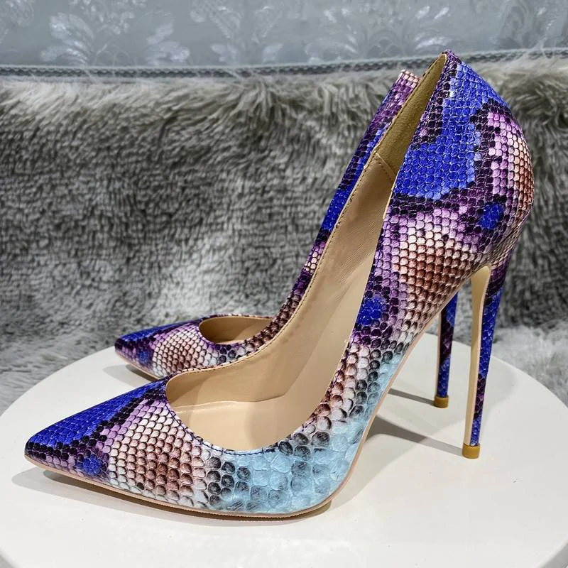 Genuine Leather Snake Pattern High Heels Women Sexy Pointed Toe Stiletto Pumps Slip-on Party Banquet Dress Luxury Wedding Shoes