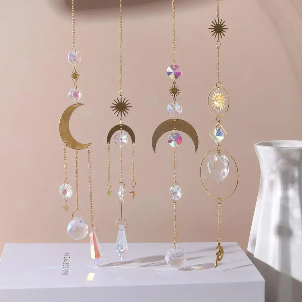 

Moon Star Hanging Crystal Sun Catcher Balconies Window Wind Chime Outdoor Curtain Decoration Rainbow Maker For Garden Home R3W9