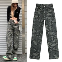 american camouflage pants hip hop baggy mid waist wide leg boyfriend jeans y2k cargo pant female ins girl denim trousers women