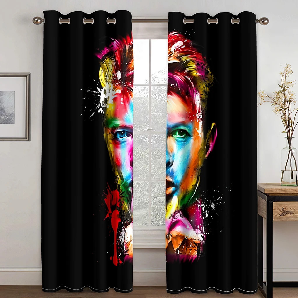 

Color Man Curtains for Living Room Luxury 3D Decorative Curtain Bedroom Grommet Cheap Window Drapes Room Decor Items 2PCS Black