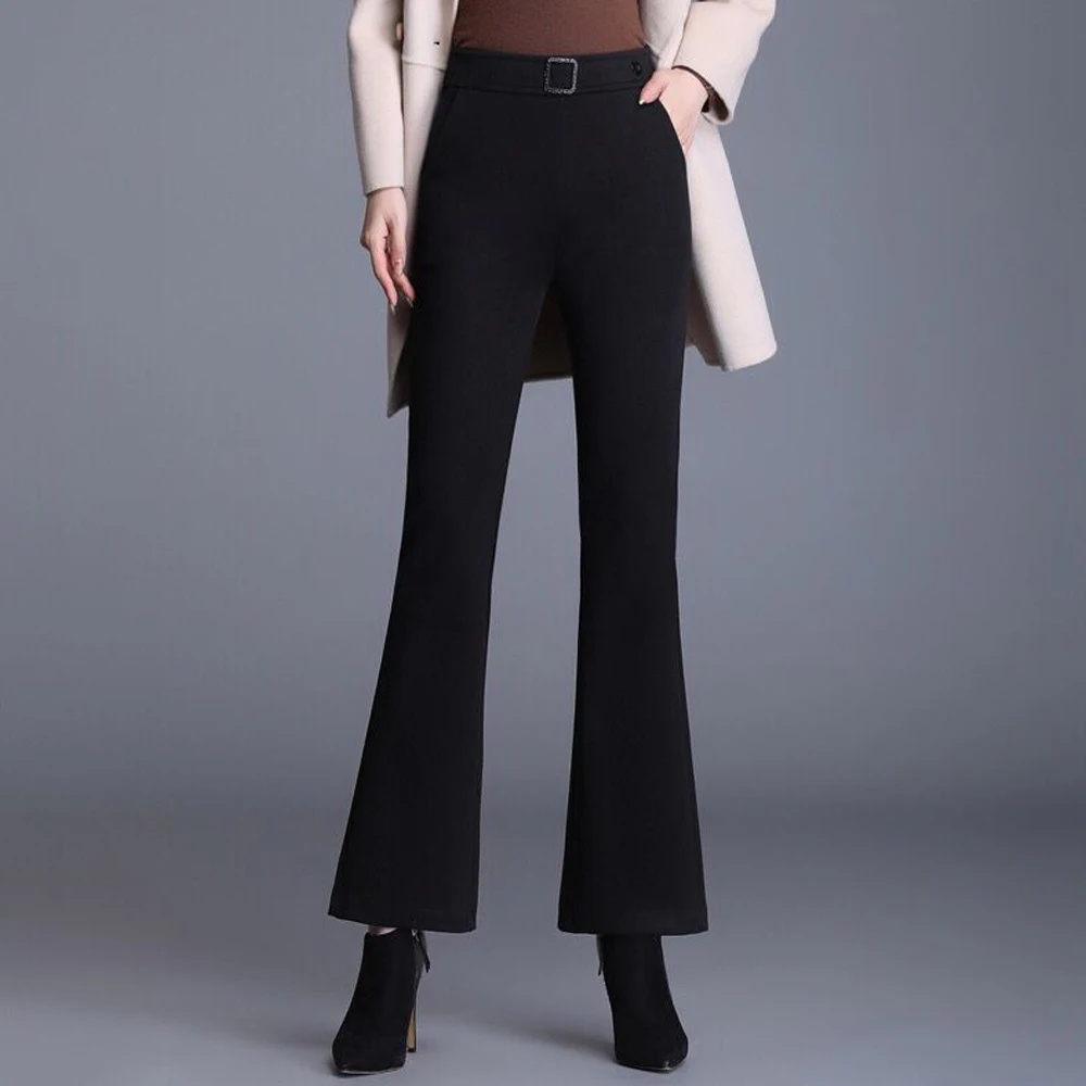 

Women Woolen Pants 2022 Autumn Winter High Waist Flare Pants Elegant Office Lady Formal Straight Pants Female Casual Trousers