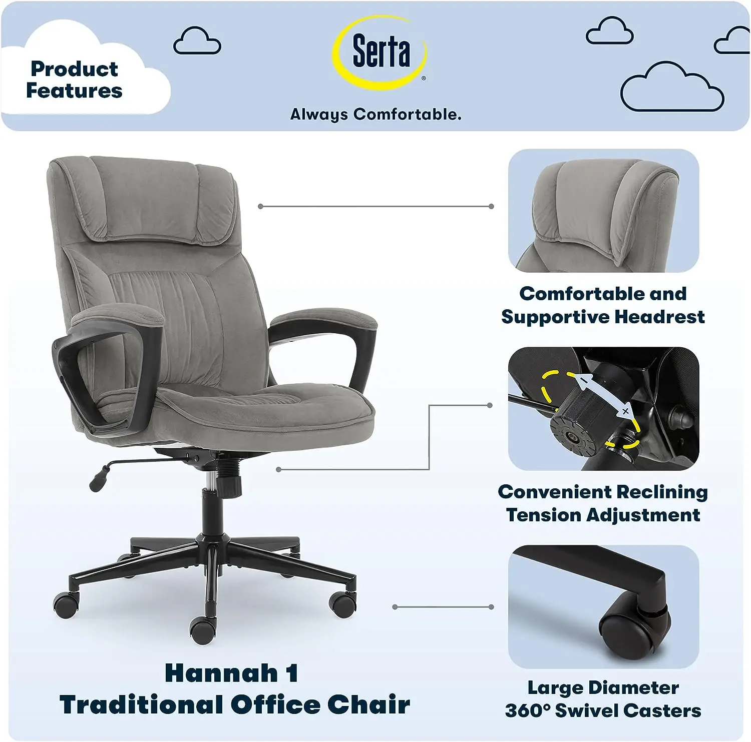 Office Chair Ergonomic Computer Upholstered Layered Body Pil