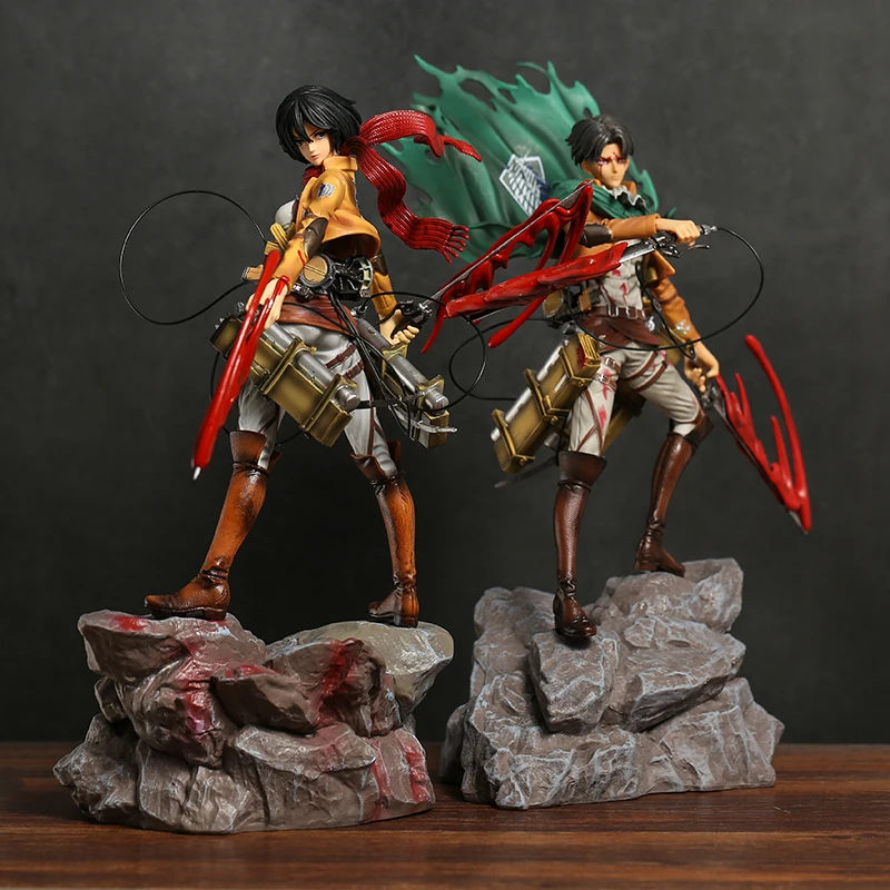 Attack on Titan Mikasa Levi Ackerman Battle Damage Ver PVC Figure Statue Decoration Model Toy