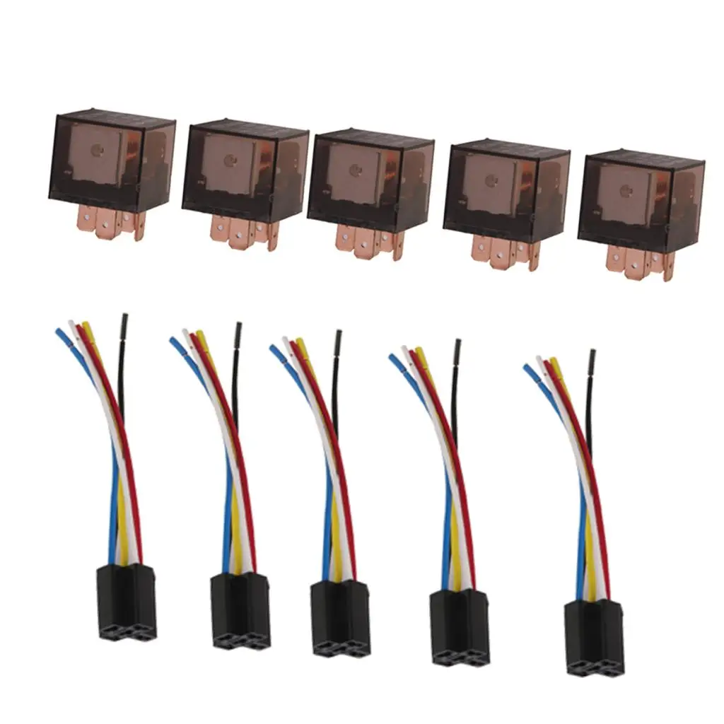 

5 Pairs 12V 60A Relay+Relay Base Holder kit Light Horn Alarm Use