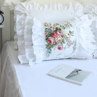 european pillow cover cotton white double layer lace pillow cover princess satin cotton print bedding pillowcase