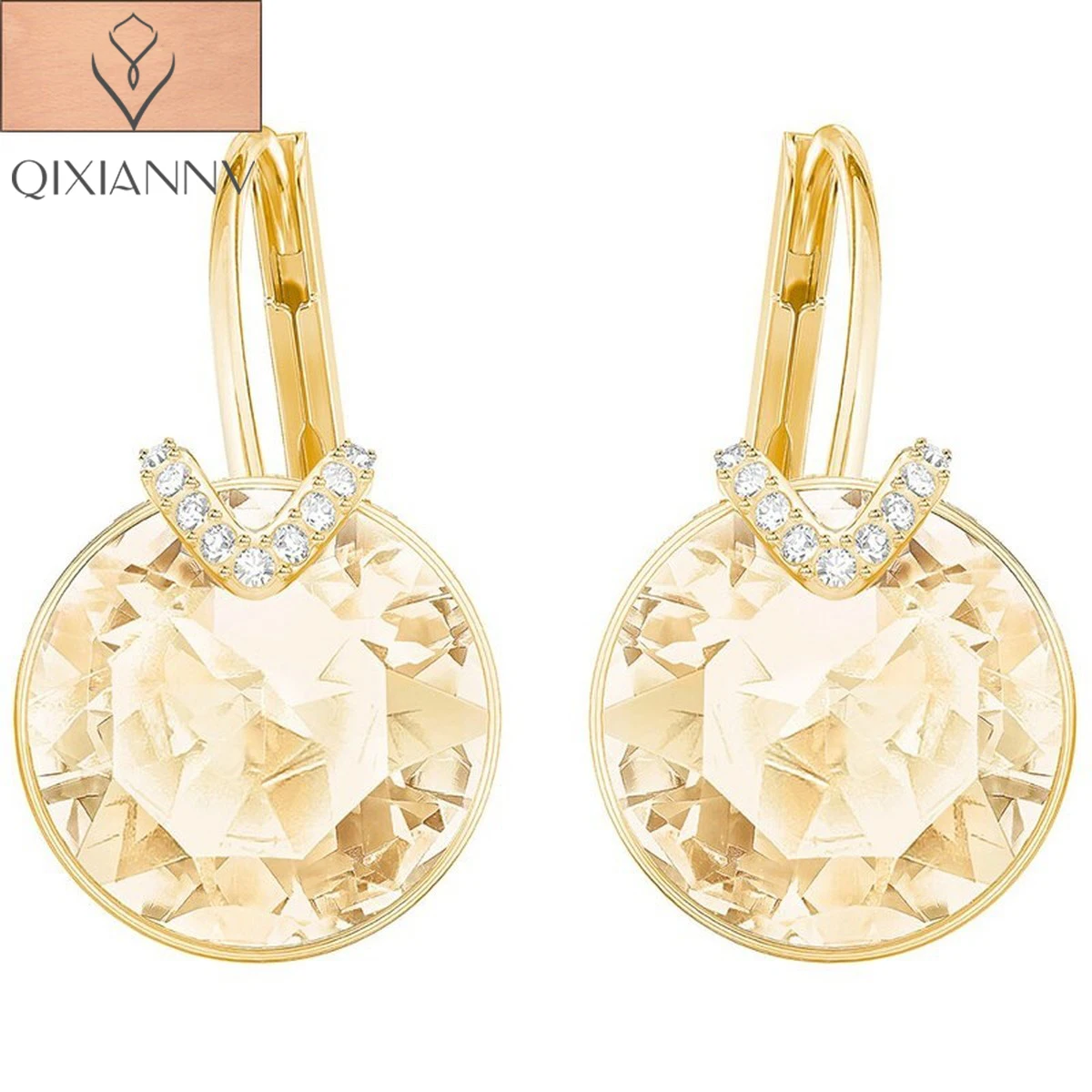 

2022 Swa New Jewelry New Bella V Pierced Small Earrings Gold Crystal Women's Earrings Luxury Jewelry Gifts