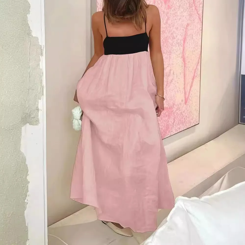 Женское свободное платье на бретельках с открытой спиной