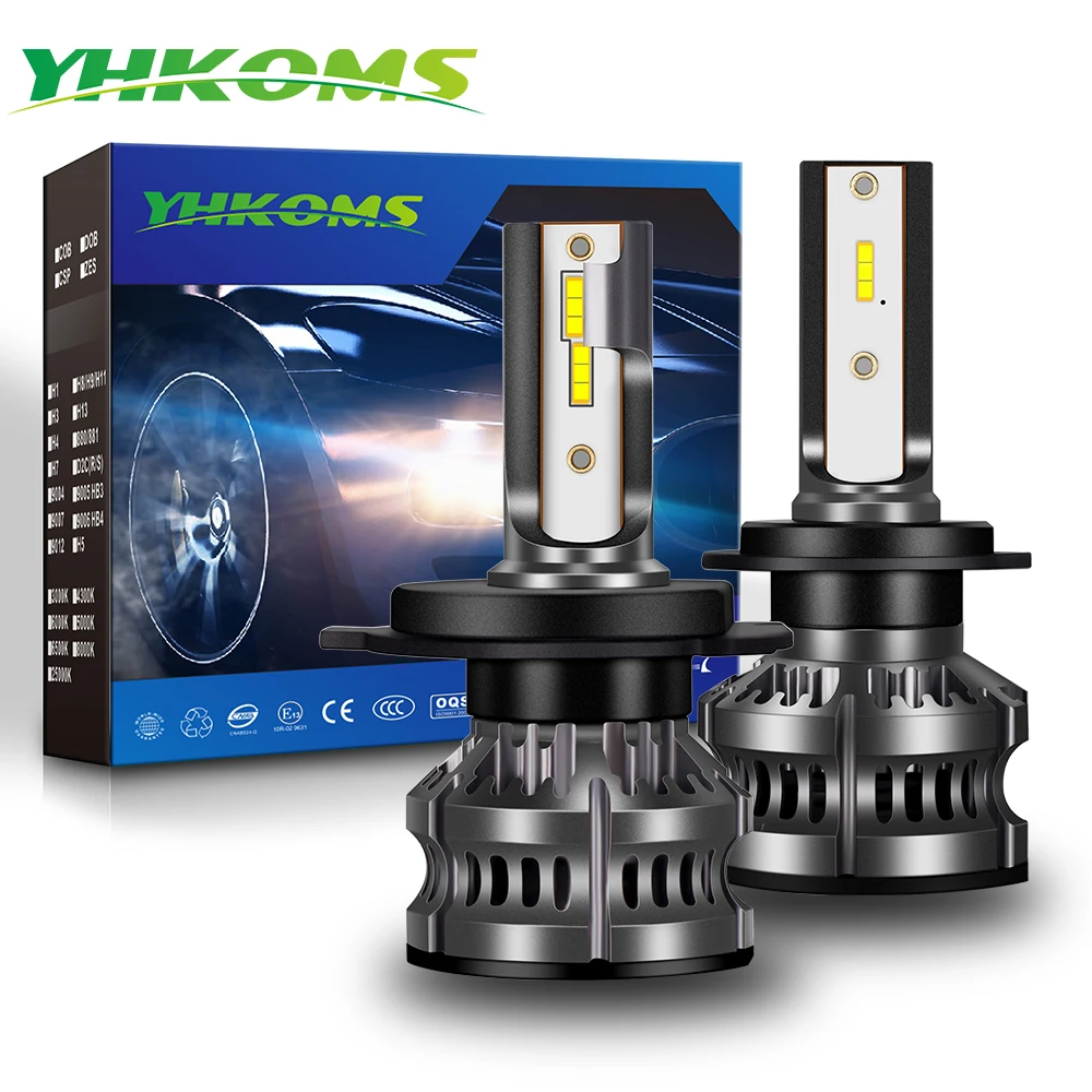 

YHKOMS Комплект Из 2 Светодиодных Ламп Для Фар H4 H7 H8 H9 H11, 4300K 6500K 8000K, 120W 20000LM, Turbo Lampada