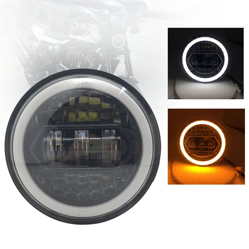 5.75 Inch Round LED Headlight DRL Amber Turn Signal For Harley Dyna Motorcycle Waterproof 6000K White 5 3/4 Projector Headlamp