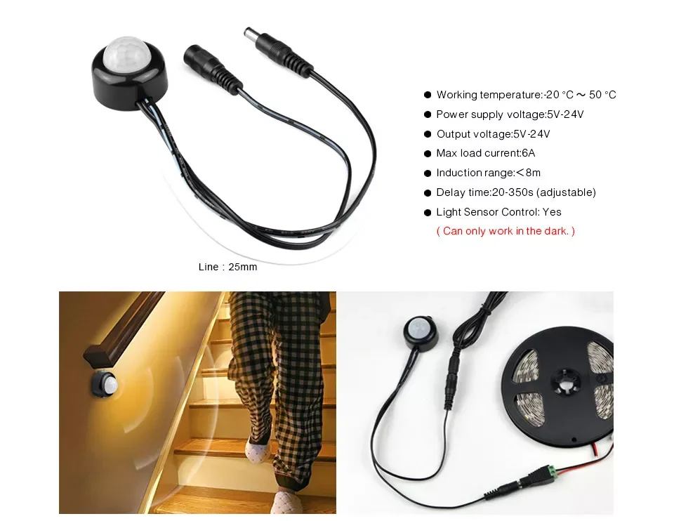 

Highly Sensitive PIR Motion Sensor Light Switch DC 12V - 24V Automatic Infrared Motion Sensor Switch for LED Strip Light