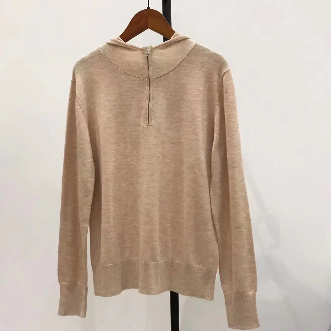 

Women Sweater 2021 Autumn and Winter New Wool Knit Sweater Zipper Hooded Loose Casual Knitted Pullover Top
