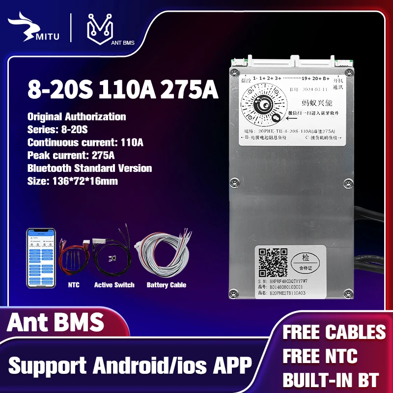 Smart ANT BMS T8S 20S 110A 275A 9S 10S 11S 12S 13S 14S 15S 16S 17S 24V 36V 48V 60V 72V Lifepo4 Li-Ion LTO Bluetooth баланс приложения
