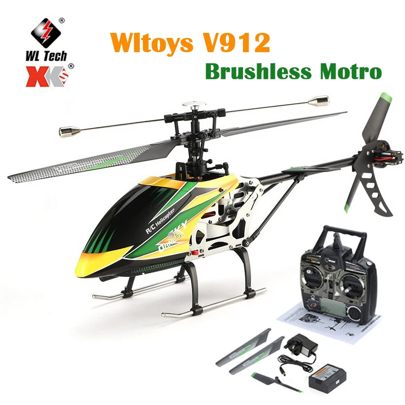 WLtoys V912 Brushless Motor RC Helicopter 4CH 2.4G Single Blade Head Lamp Light RC Drone Brushless Big Helicopter RC Toys
