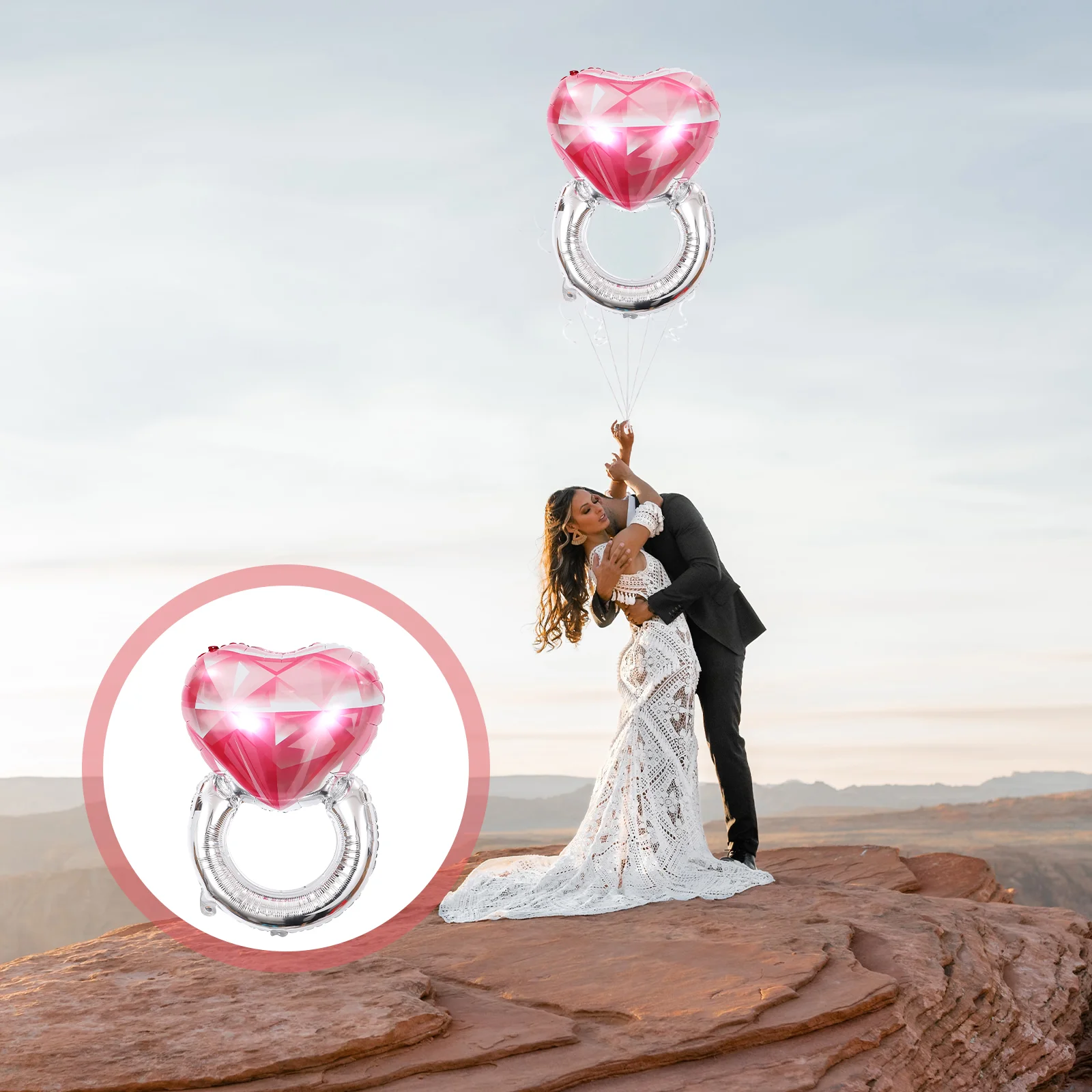 

2pcs Diamond Ring Balloons Decor Valentine's Day Balloons Bridal Shower Balloons