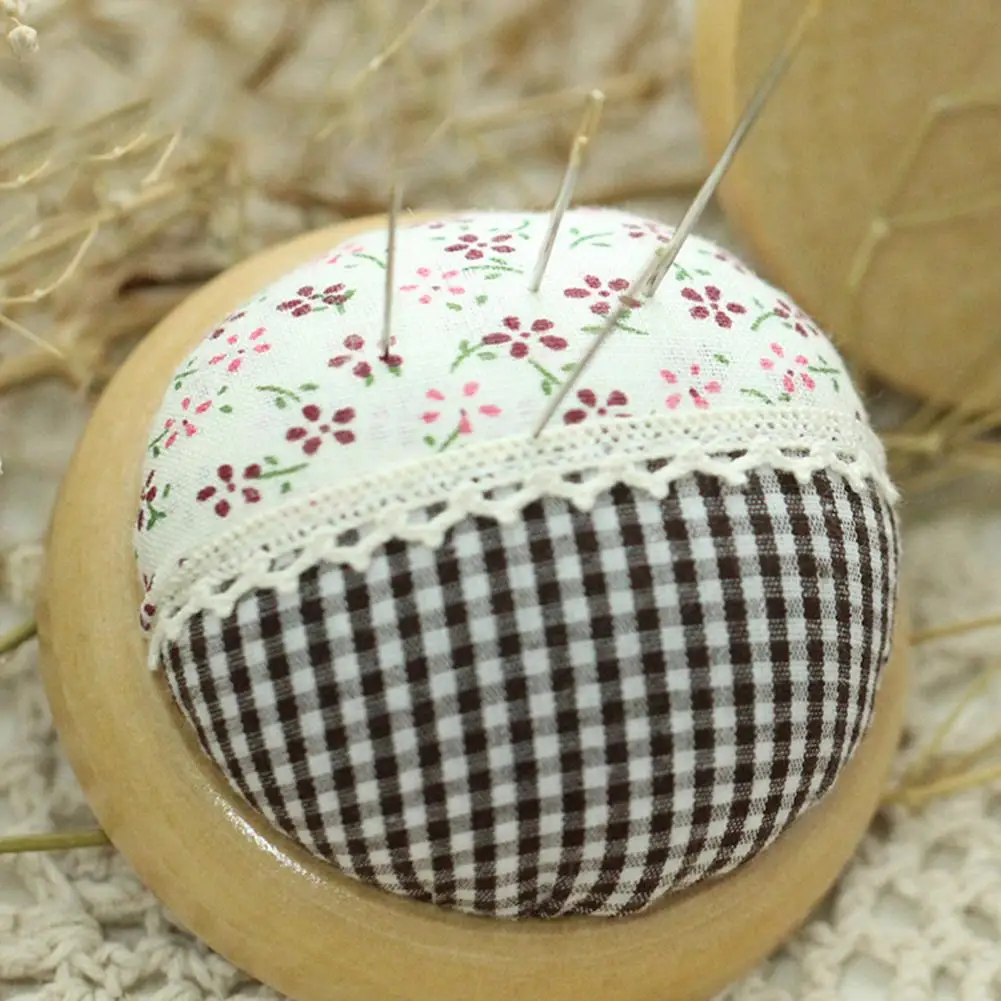 Needle Cushion Stylish Bright-colored Fabric Handmade Flower Pattern Ball Shape DIY Craft Pin Cushion Home Sewing Tool Accessory