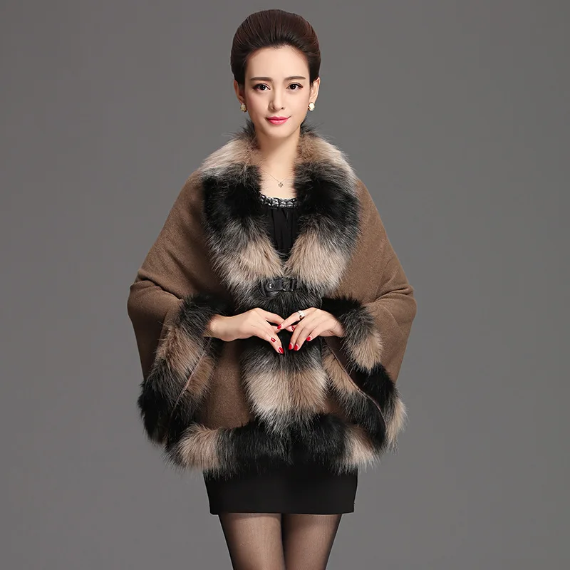 New Winter Long Sleeve Imitation Fox Fur Coat Gradient Color Women Fashion Warm Coats Outerwear Fake Fur Shawl Women Clothing
