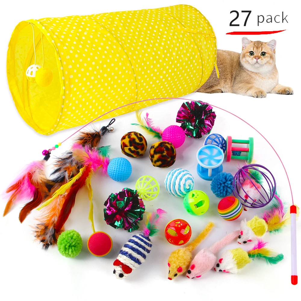 

Cat Toys Combination Set Mouse Shape Balls Foldable Kitten Play Tunnel Funny Cat Stick Feather Teaser Wand Toy Cats Game Tent