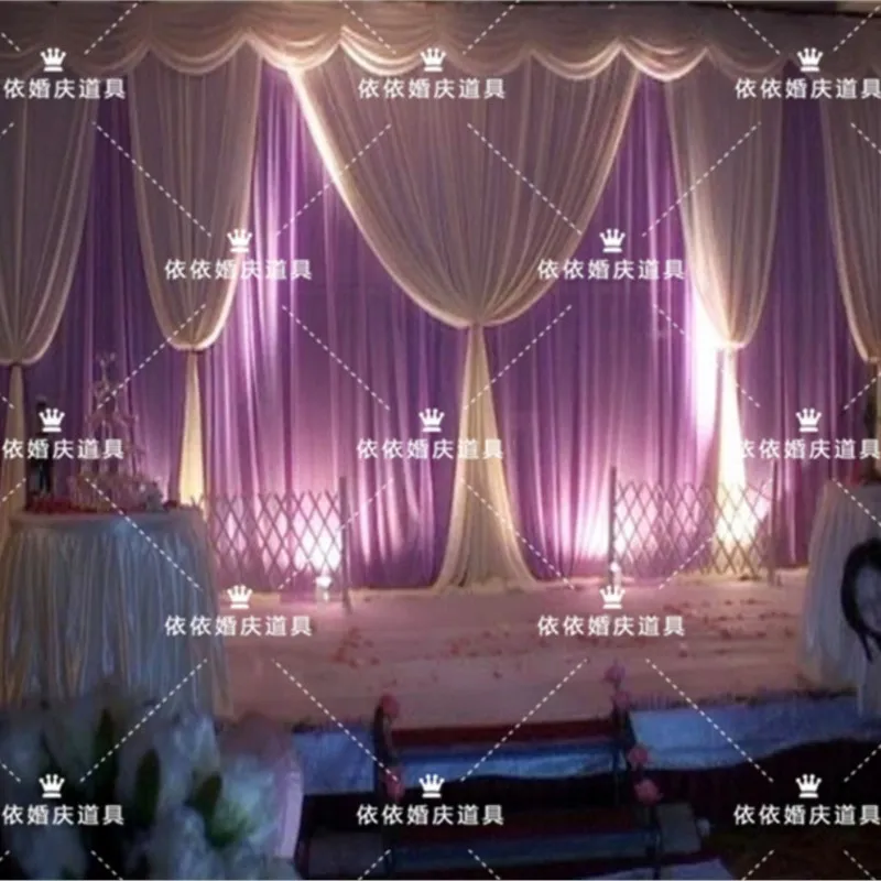 

Free shipping Cream with lilac wedding stage backdrop wedding decoration romantic stage curtain with swags