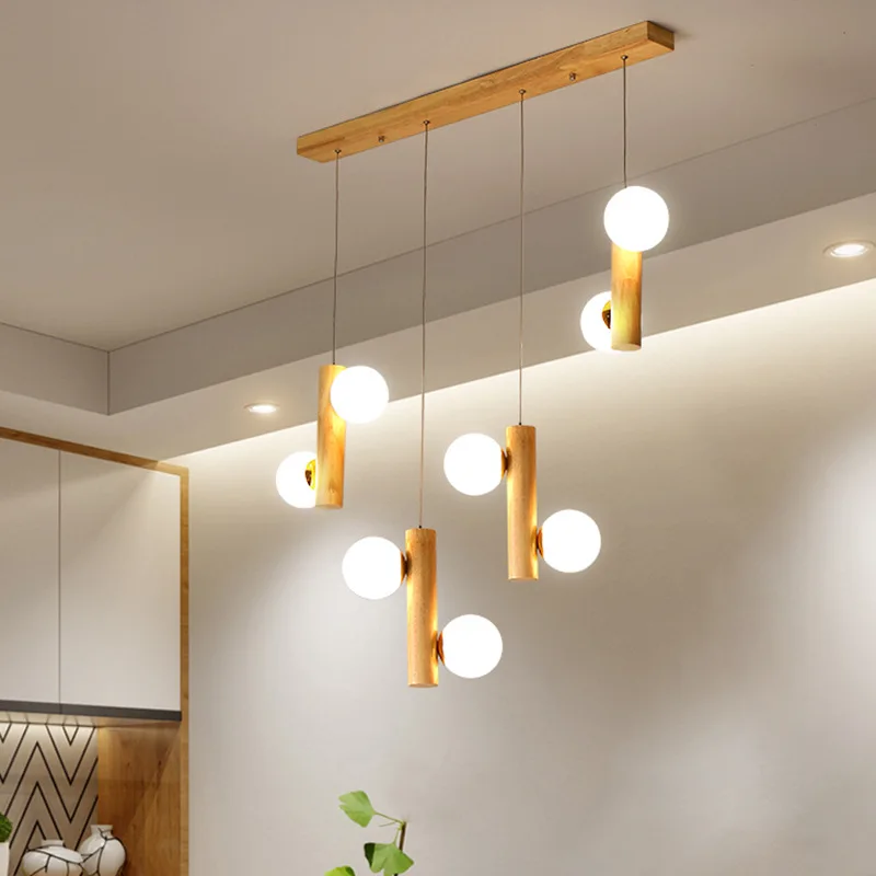 Nordic Dining Hanging Light Kitchen Bar Table Wooden Chandelier Log Antiseptic Crative Lamps Parlour Bedroom Decor Pendant Lamps