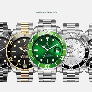 Imported TEVISE Green Watch Men Automatic Mechanical Anti-Scratch Rotatable Outer Ring Waterproof Luminous Me