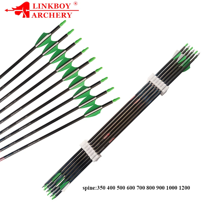 12pcs Archery ID4.2mm 100% Pure Carbon Arrow SP350-1200 80gr Tips for Recurve Bow Longbow Hunting