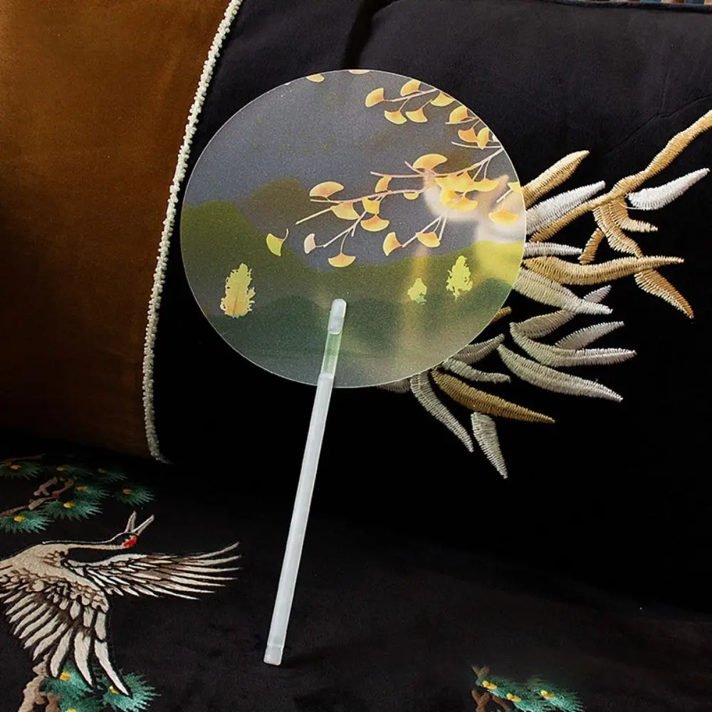 Круглый Ручной Веер В Античном Стиле Полупрозрачный С Длинной Ручкой Китайский