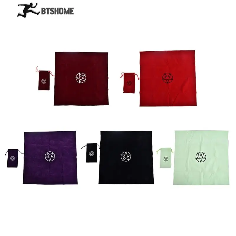 

New 2pcs/set Pentagram Tarot Tablecloth with Bag Velvet Altar Tarot Cloth Pentacles Mat
