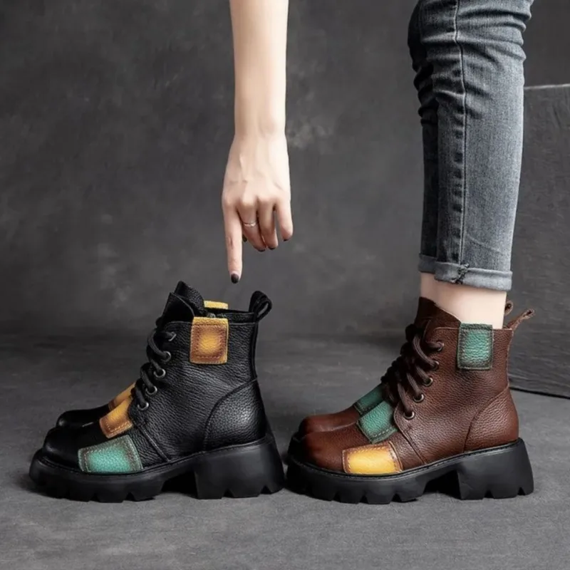 Женские ботинки из мягкой искусственной кожи на толстом каблуке в этническом