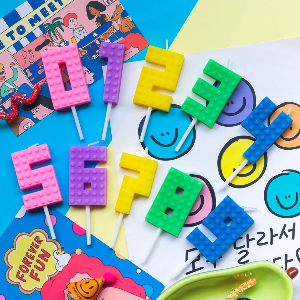 Цветные контрастные Блоки Lego цифровая свеча ретро-торт Топпер фотоштепсельный