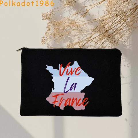 Love Vive la Paris, французская карта, флаг, Эйфелева башня, достопримечательности города, девушки-брюнетки, подарки, холщовая косметичка, школьный карандаш