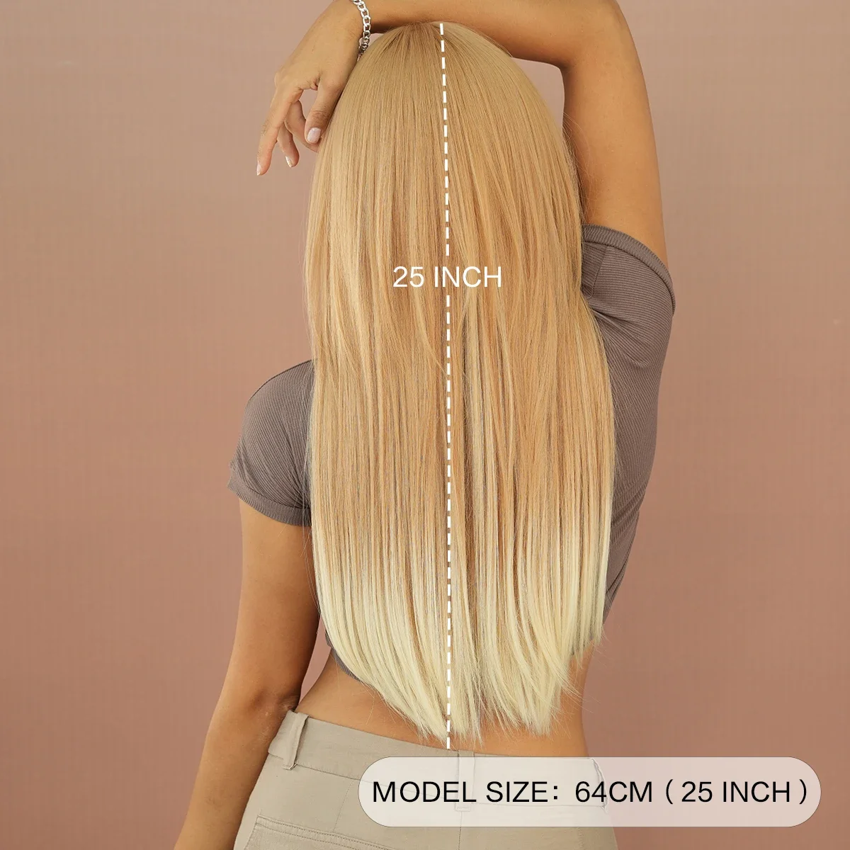 Длинные прямые бежевые светлые парики с эффектом омбре челкой-занавеской