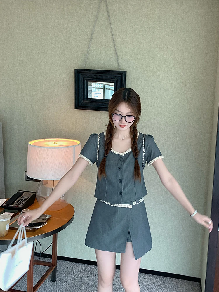 Женский кружевной комплект Wu 77 из двух предметов топ с коротким рукавом и