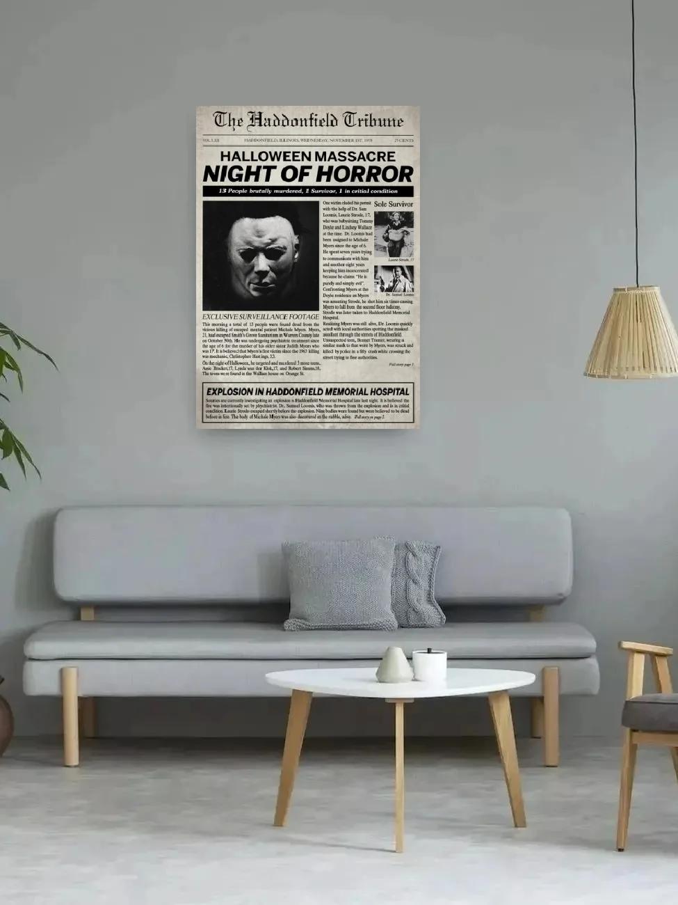 Halloween Haddonfield Herald Night Massacre Michael Myers Art Picture Print Silk Poster Home Wall Decor