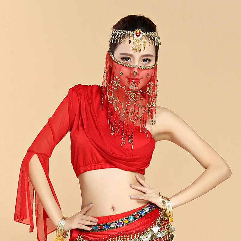 Indian Belly Dancer Veil Accessories Chiffon Halloween Face Dress Up Beautiful with Sequins Dancing Sequin Fringe Accessories