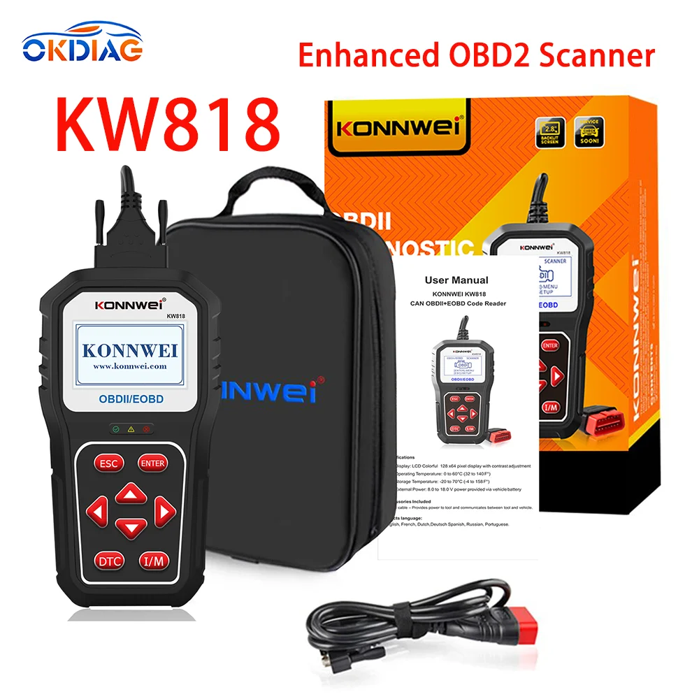 

KONNWEI KW818 OBD2 Auto Diagnostic Scanner 12V Battery Tester Check Engine OBDII Code Reader Multi-languages Diagnostic Tool