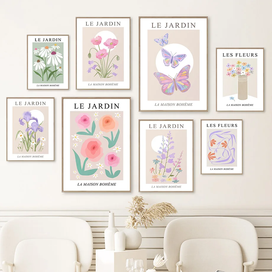 

Garden Flowers Butterfly Shapes Wall Art Canvas Painting Nordic Posters And Prints Abstract Wall Pictures For Living Room Decor