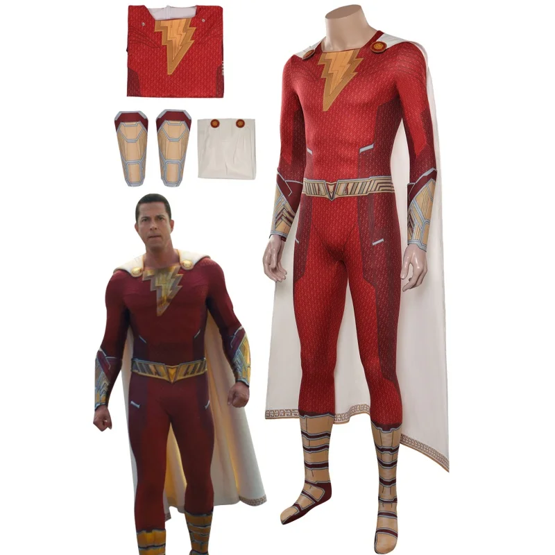 

Shazam Cosplay Men Costume Movie Fury Of The Gods Male Superhero Roleplay Fantasia Fancy Dress Party Cloth Disguise Role Play